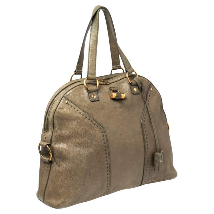 Pre Owned Yves Saint Laurent Green Leather Oversized Muse Bag