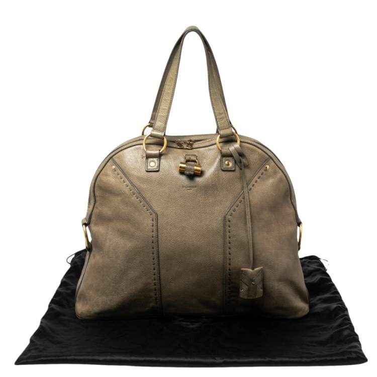 Pre Owned Yves Saint Laurent Green Leather Oversized Muse Bag