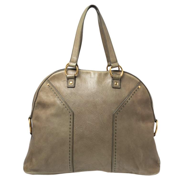 Pre Owned Yves Saint Laurent Green Leather Oversized Muse Bag