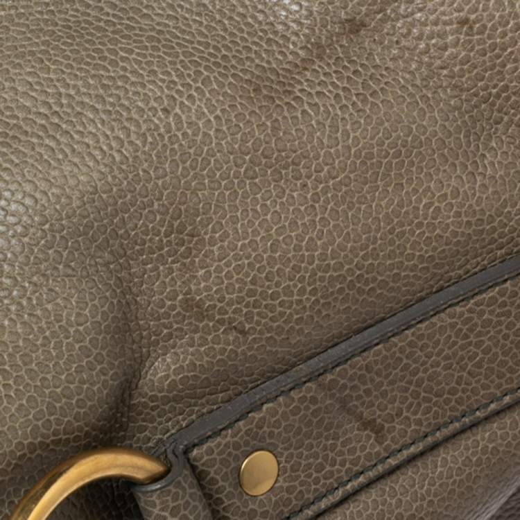 Pre Owned Yves Saint Laurent Green Leather Oversized Muse Bag