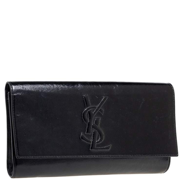 Pre Owned Yves Saint Laurent Black Patent Leather Belle De Jour Flap Clutch