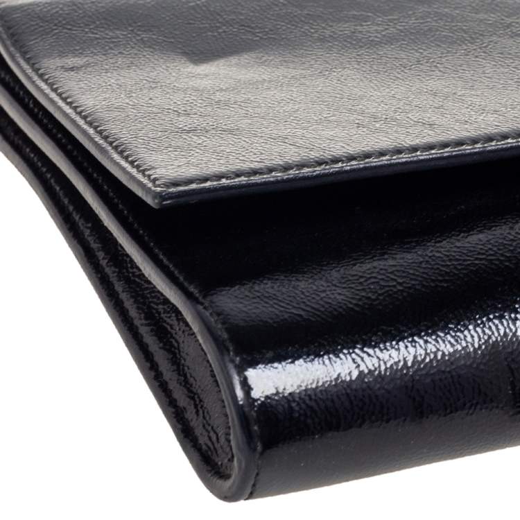Pre Owned Yves Saint Laurent Black Patent Leather Belle De Jour Flap Clutch