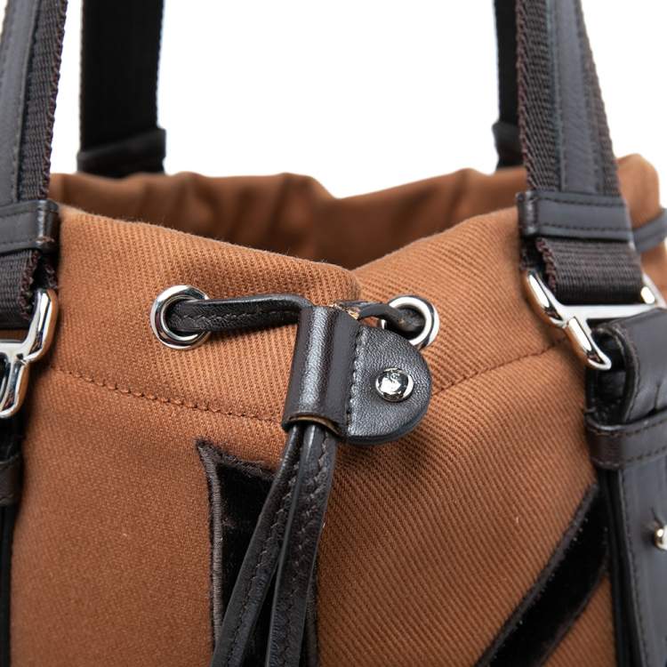 Pre Owned Yves Saint Laurent Brown Canvas and Velvet Drawstring Kahala Tote