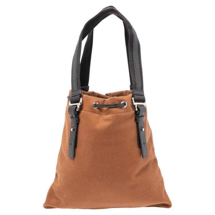 Pre Owned Yves Saint Laurent Brown Canvas and Velvet Drawstring Kahala Tote