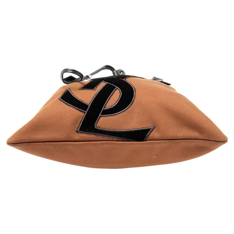 Pre Owned Yves Saint Laurent Brown Canvas and Velvet Drawstring Kahala Tote