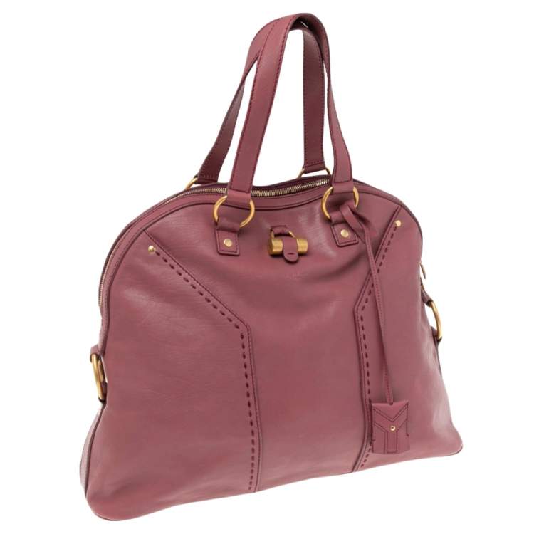 Pre Owned Yves Saint Laurent Purple Leather Oversized Muse Bag