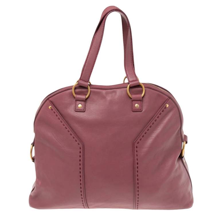 Pre Owned Yves Saint Laurent Purple Leather Oversized Muse Bag