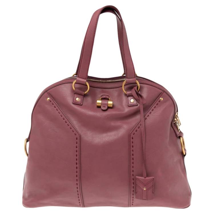 Pre Owned Yves Saint Laurent Purple Leather Oversized Muse Bag