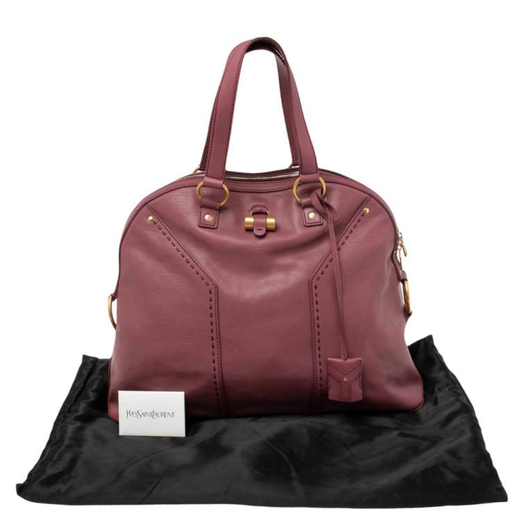 Pre Owned Yves Saint Laurent Purple Leather Oversized Muse Bag