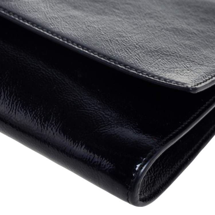 Pre Owned Yves Saint Laurent Black Patent Leather Belle De Jour Flap Clutch