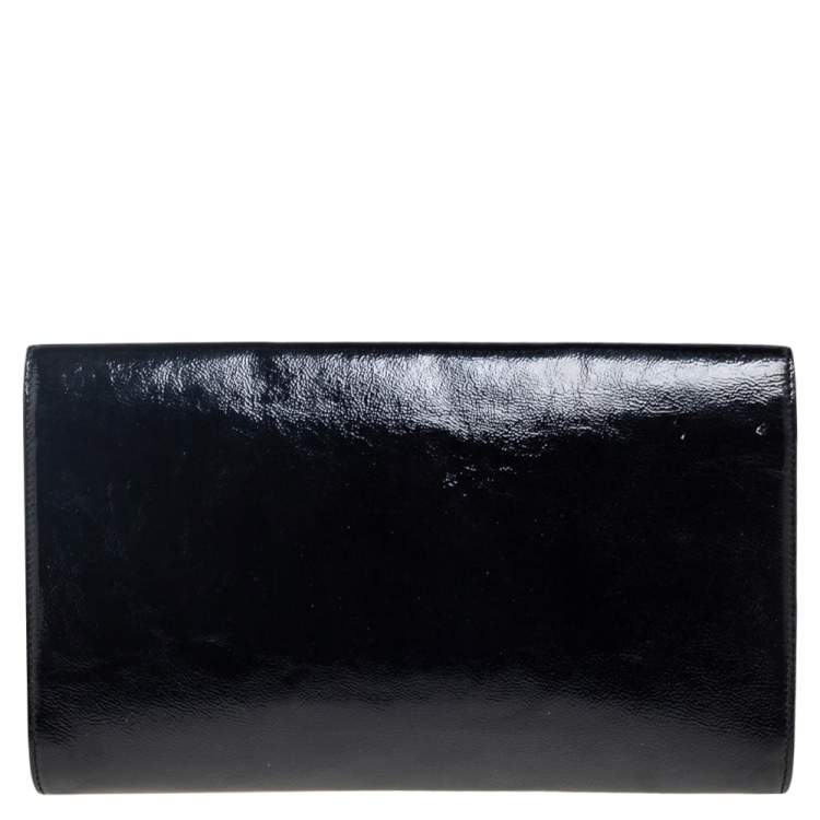 Pre Owned Yves Saint Laurent Black Patent Leather Belle De Jour Flap Clutch