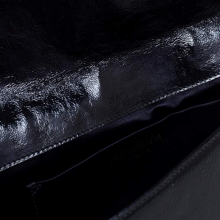 Pre Owned Yves Saint Laurent Black Patent Leather Belle De Jour Flap Clutch