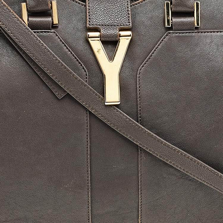 Pre Owned Yves Saint Laurent Grey Leather Small Cabas Chyc Tote