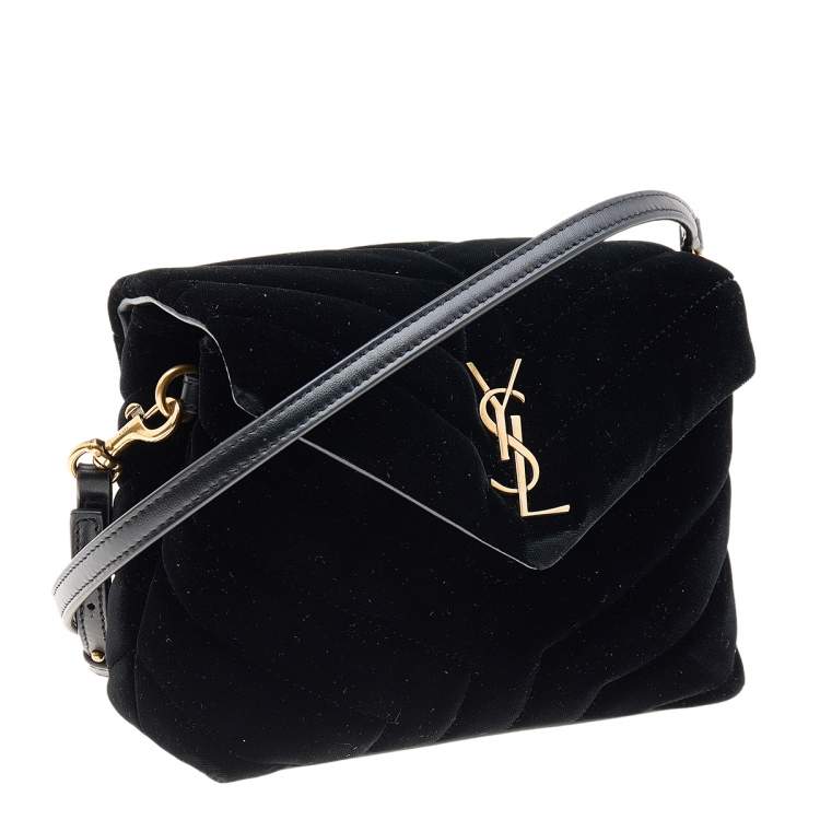 Pre Owned Saint Laurent Black Velvet Loulou Shoulder Bag