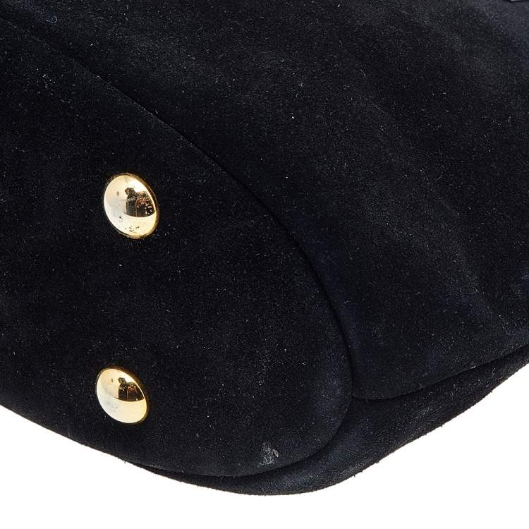 Pre Owned Yves Saint Laurent Black Suede And Leather YSL Embroidered Satchel