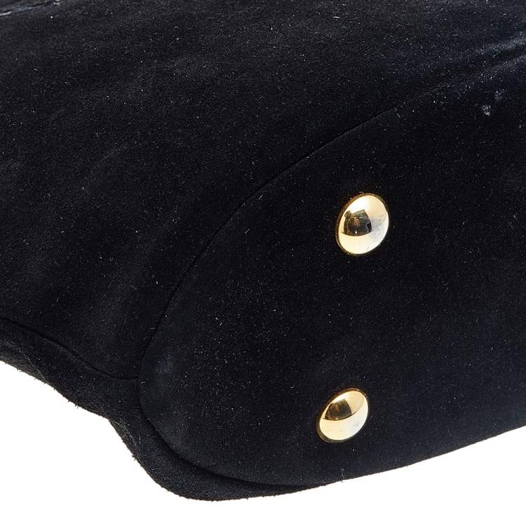 Pre Owned Yves Saint Laurent Black Suede And Leather YSL Embroidered Satchel