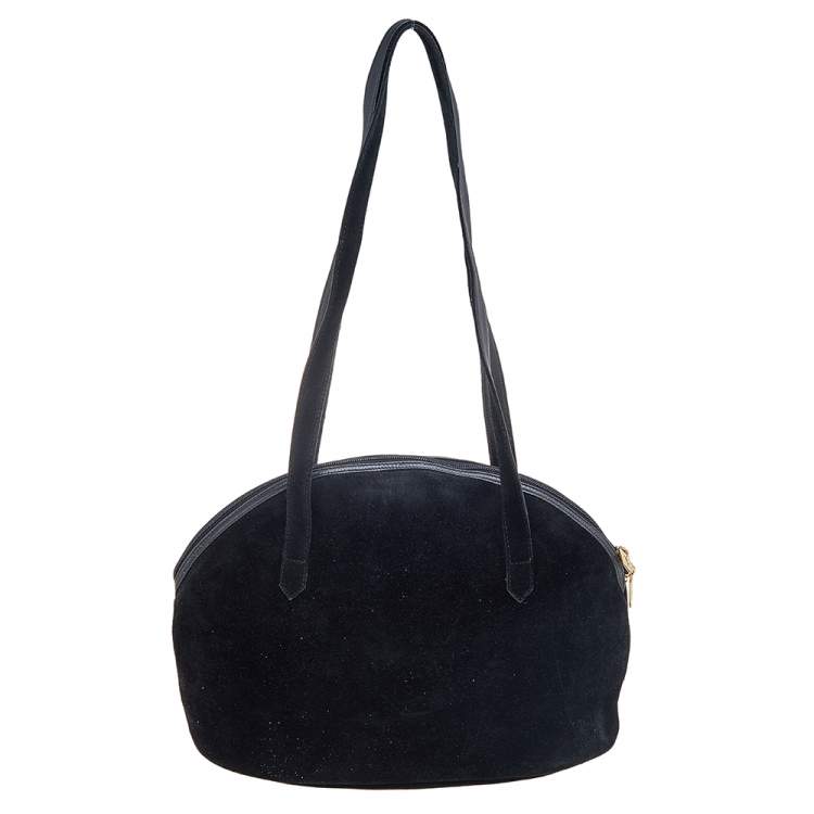 Pre Owned Yves Saint Laurent Black Suede And Leather YSL Embroidered Satchel