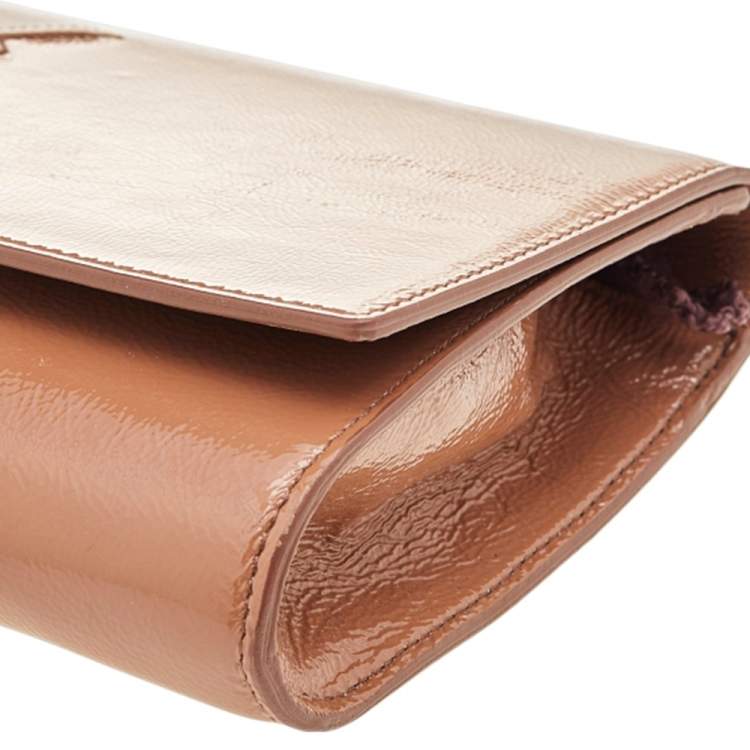 Pre Owned Yves Saint Laurent Beige Patent Leather Belle De Jour Clutch