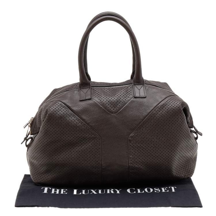 مملوكة مسبقًا Yves Saint Laurent Brown Perforated Leather Medium Easy Y Satchel