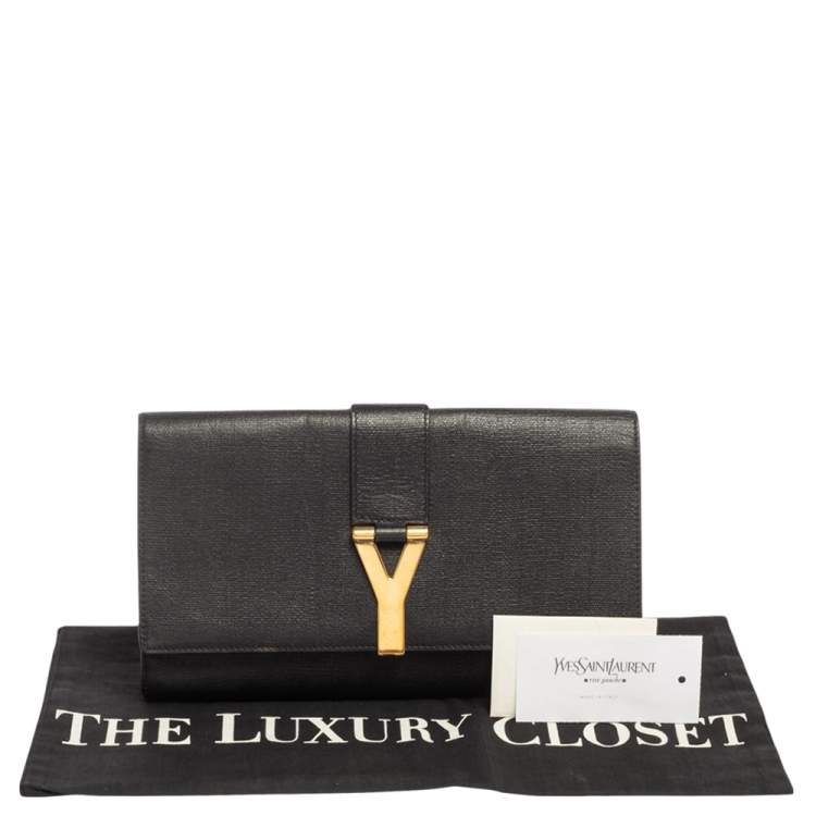 Pre Owned Yves Saint Laurent Black Textured Leather Y-Ligne Clutch