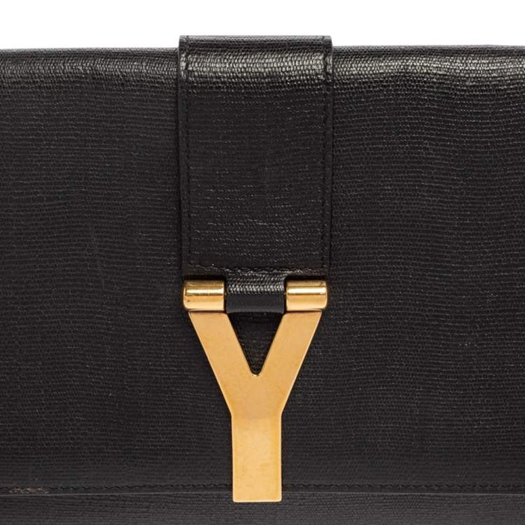 Pre Owned Yves Saint Laurent Black Textured Leather Y-Ligne Clutch