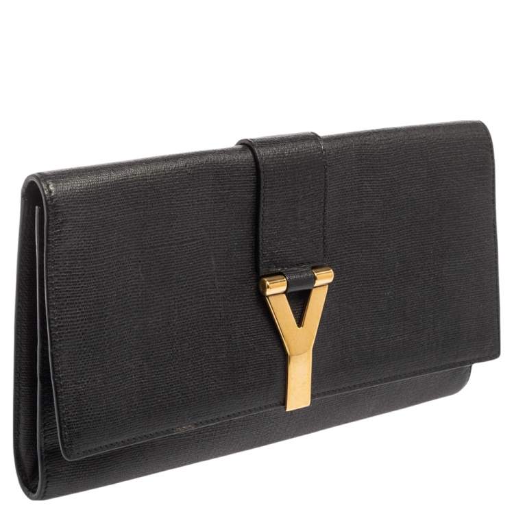 Pre Owned Yves Saint Laurent Black Textured Leather Y-Ligne Clutch