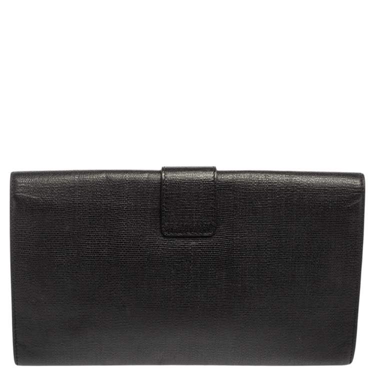 Pre Owned Yves Saint Laurent Black Textured Leather Y-Ligne Clutch