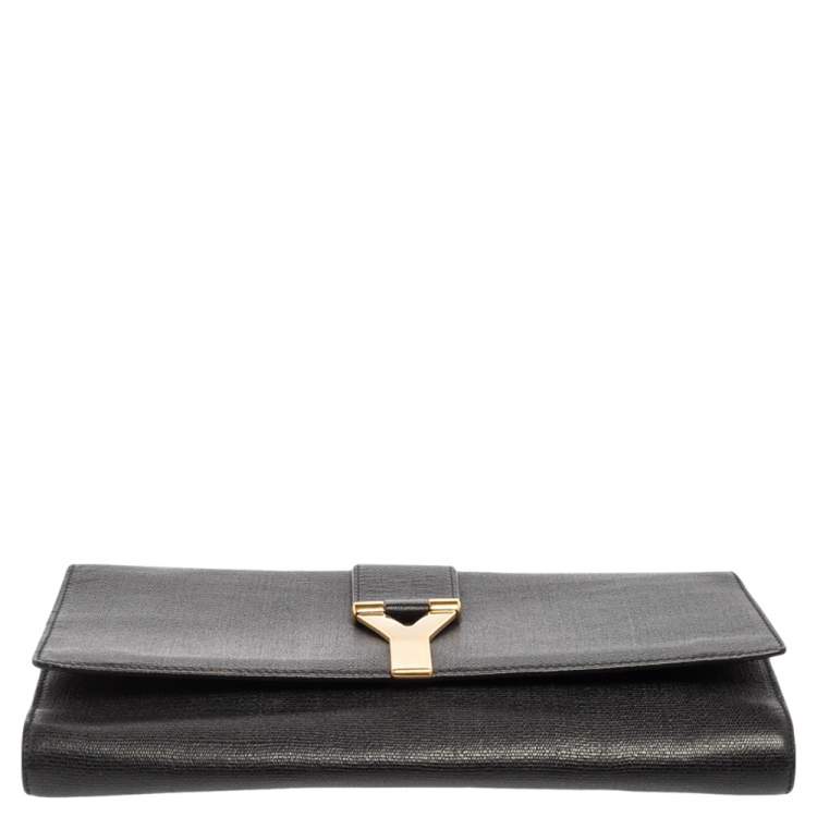 Pre Owned Yves Saint Laurent Black Textured Leather Y-Ligne Clutch