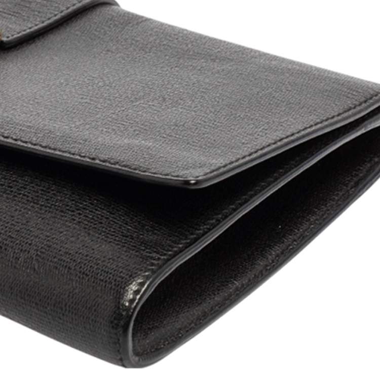 Pre Owned Yves Saint Laurent Black Textured Leather Y-Ligne Clutch