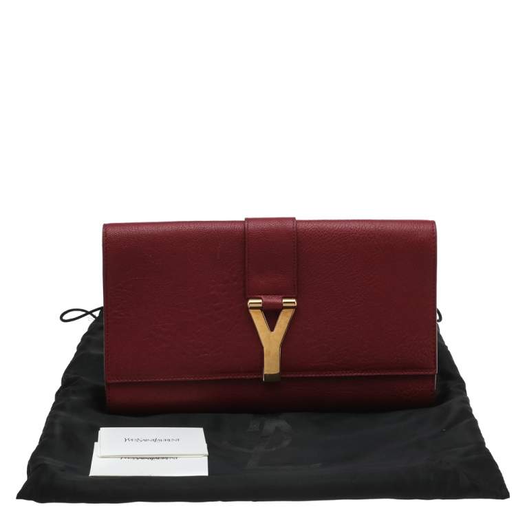 Pre Owned Yves Saint Laurent Red Leather Y-Ligne Clutch