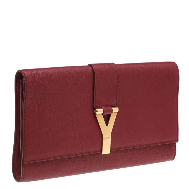Pre Owned Yves Saint Laurent Red Leather Y-Ligne Clutch