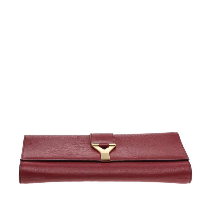 Pre Owned Yves Saint Laurent Red Leather Y-Ligne Clutch