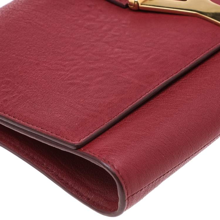 Pre Owned Yves Saint Laurent Red Leather Y-Ligne Clutch