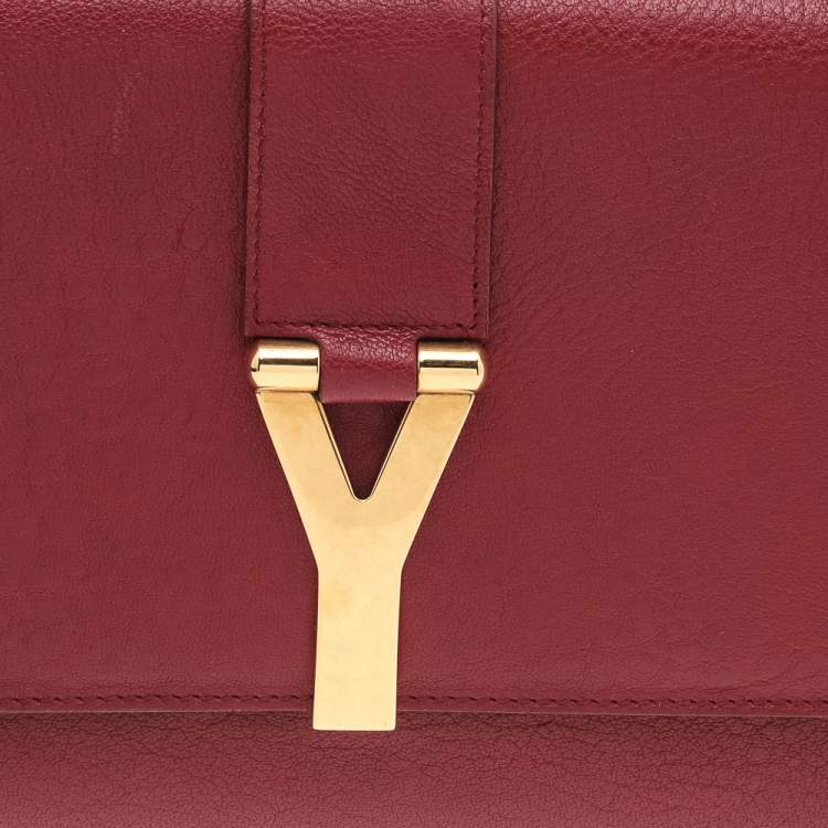Pre Owned Yves Saint Laurent Red Leather Y-Ligne Clutch