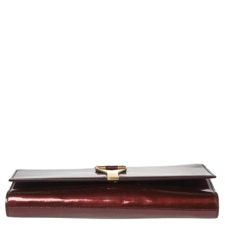 Pre Owned Yves Saint Laurent Burgundy Patent Leather Y-Ligne Clutch