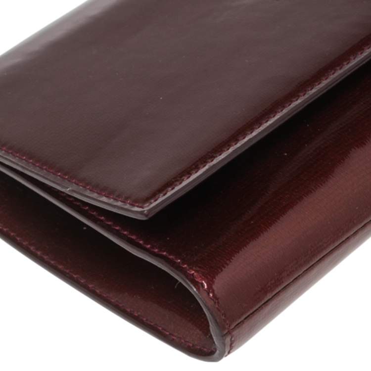 Pre Owned Yves Saint Laurent Burgundy Patent Leather Y-Ligne Clutch