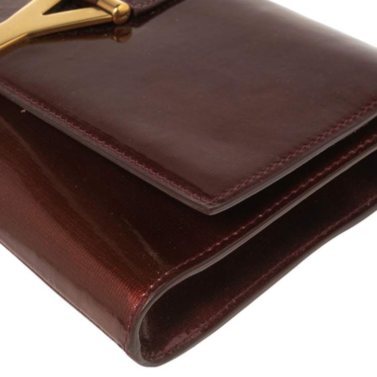 Pre Owned Yves Saint Laurent Burgundy Patent Leather Y-Ligne Clutch