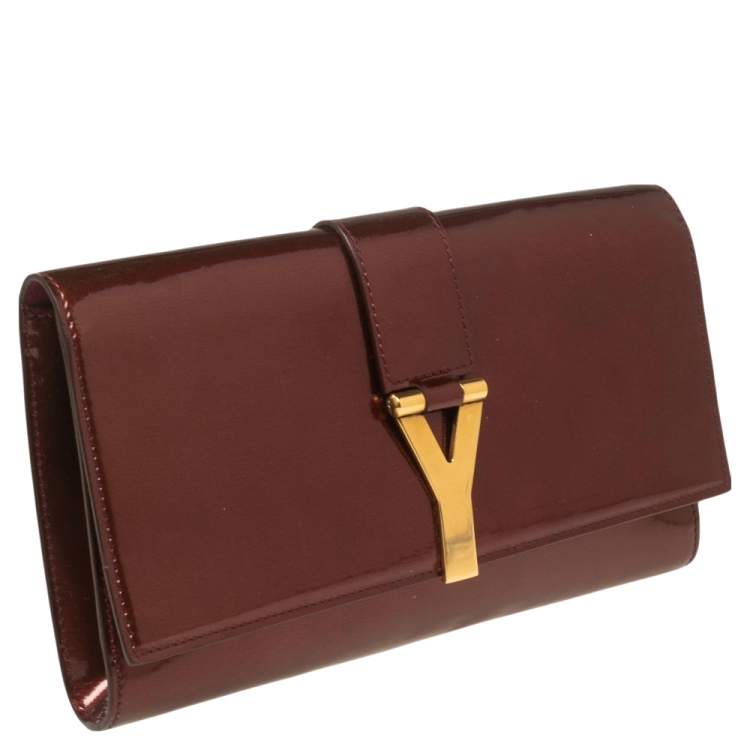 Pre Owned Yves Saint Laurent Burgundy Patent Leather Y-Ligne Clutch