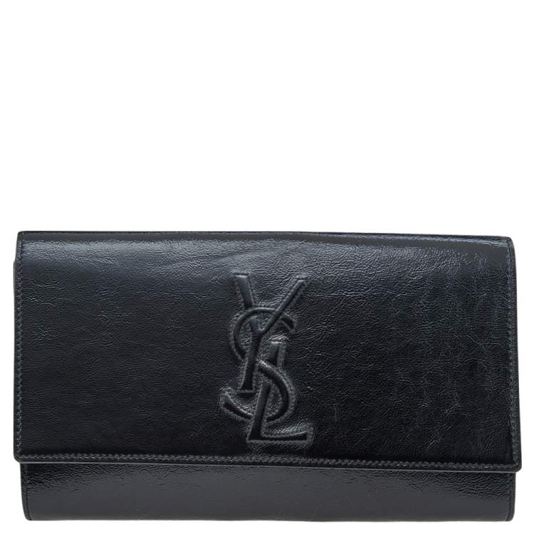 Pre Owned Yves Saint Laurent Black Patent Leather Belle De Jour Flap Clutch