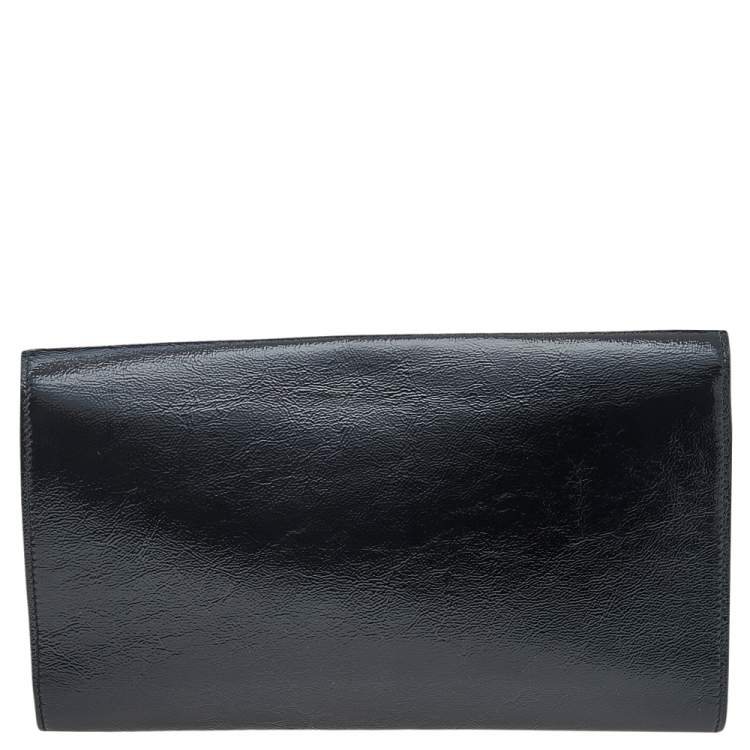 Pre Owned Yves Saint Laurent Black Patent Leather Belle De Jour Flap Clutch