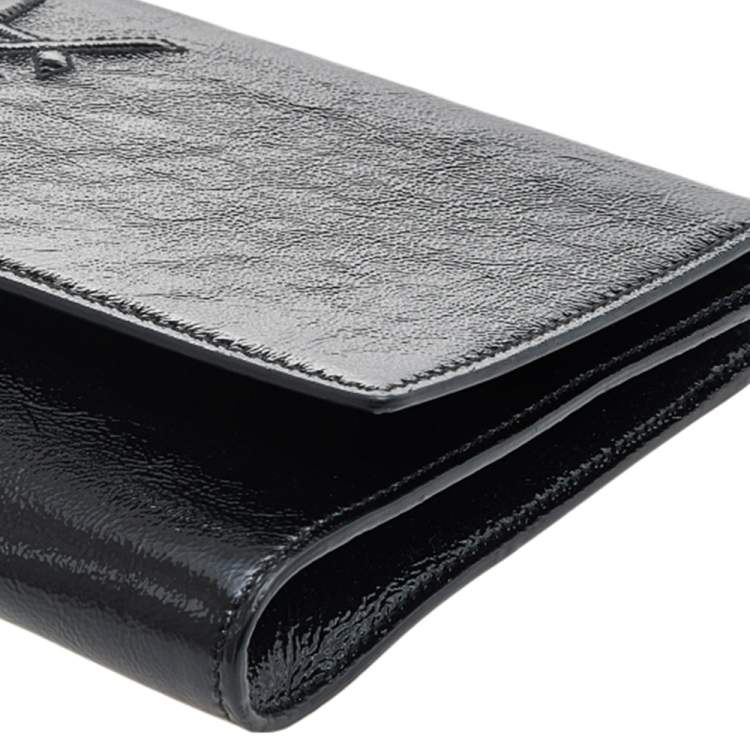 Pre Owned Yves Saint Laurent Black Patent Leather Belle De Jour Flap Clutch