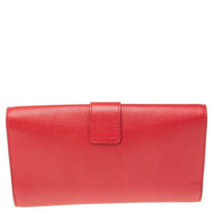 Pre Owned Yves Saint Laurent Red Textured Leather Y-Ligne Clutch