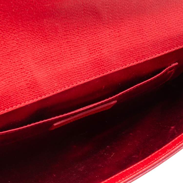 Pre Owned Yves Saint Laurent Red Textured Leather Y-Ligne Clutch