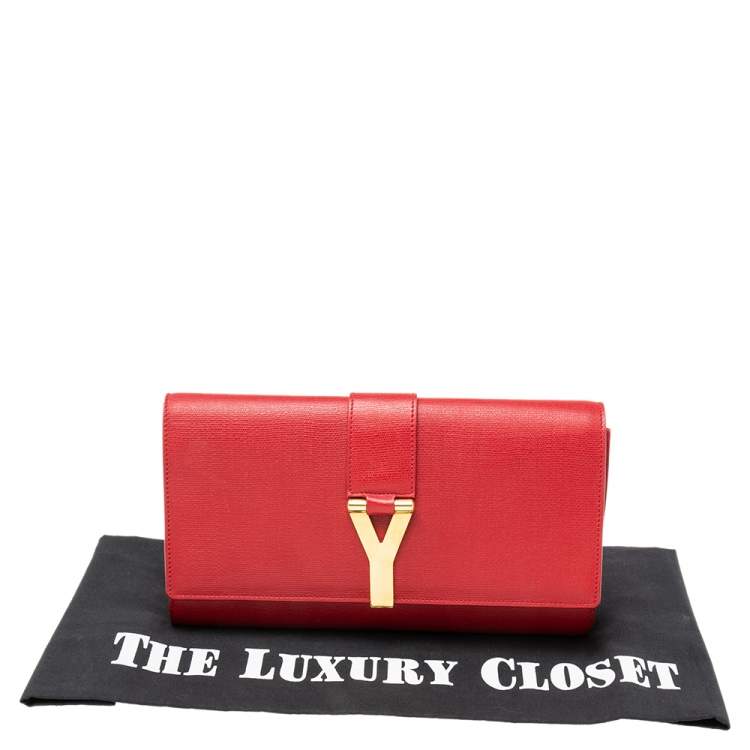Pre Owned Yves Saint Laurent Red Textured Leather Y-Ligne Clutch