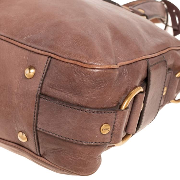 Pre Owned Yves Saint Laurent Beige Glossy Leather Rive Gauche Satchel