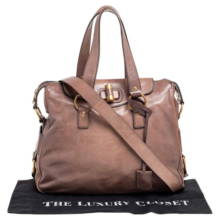 Pre Owned Yves Saint Laurent Beige Glossy Leather Rive Gauche Satchel