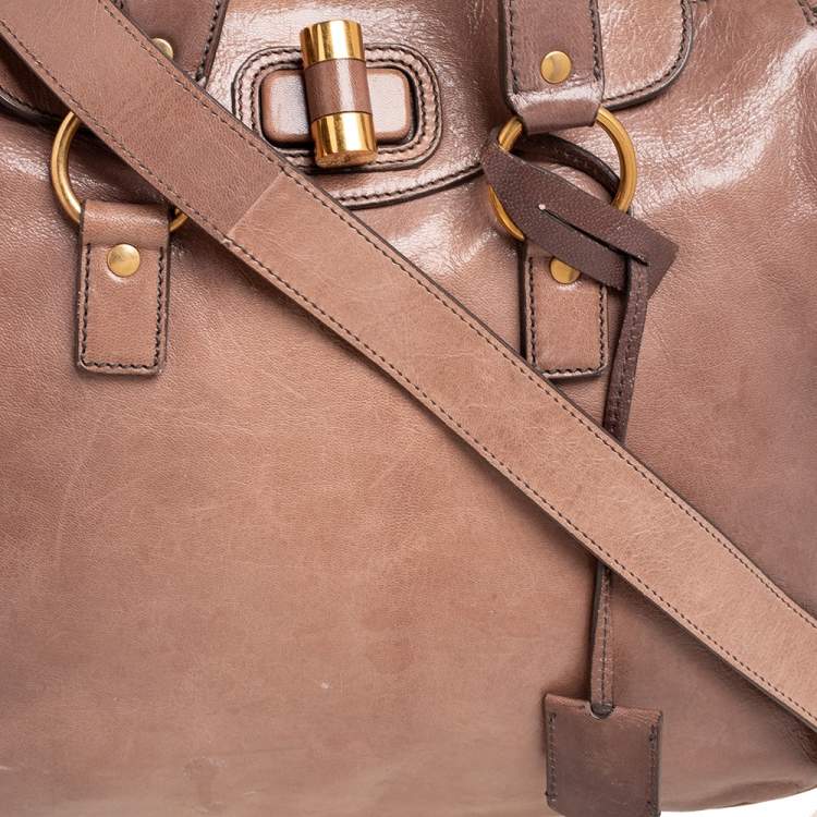 Pre Owned Yves Saint Laurent Beige Glossy Leather Rive Gauche Satchel