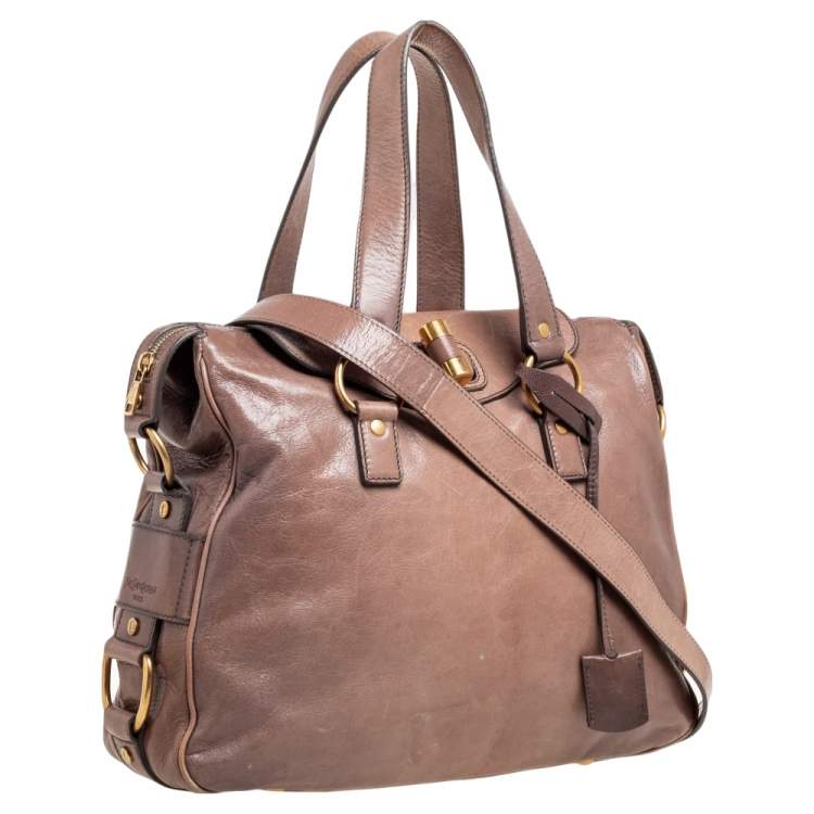 Pre Owned Yves Saint Laurent Beige Glossy Leather Rive Gauche Satchel