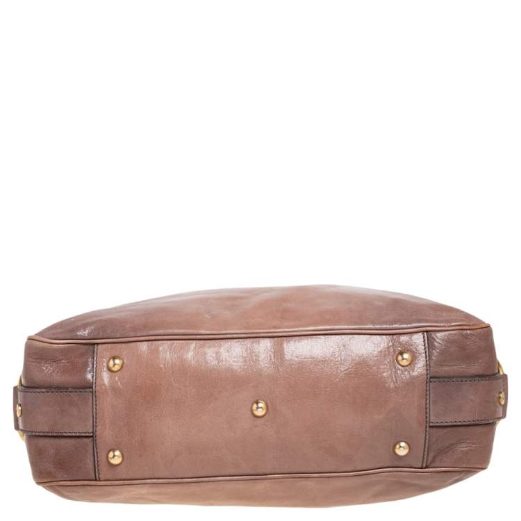 Pre Owned Yves Saint Laurent Beige Glossy Leather Rive Gauche Satchel