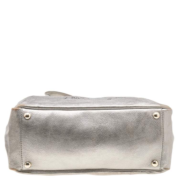 Pre Owned Yves Saint Laurent Metallic Silver Leather Large Y Mail Tote